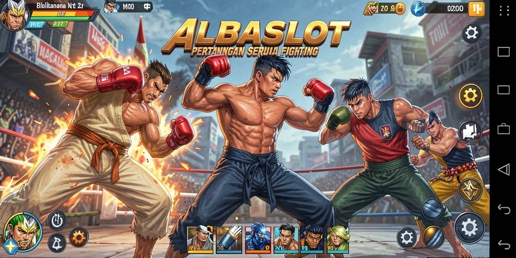Tampilan gameplay memukau saat karakter bertarung di arena.