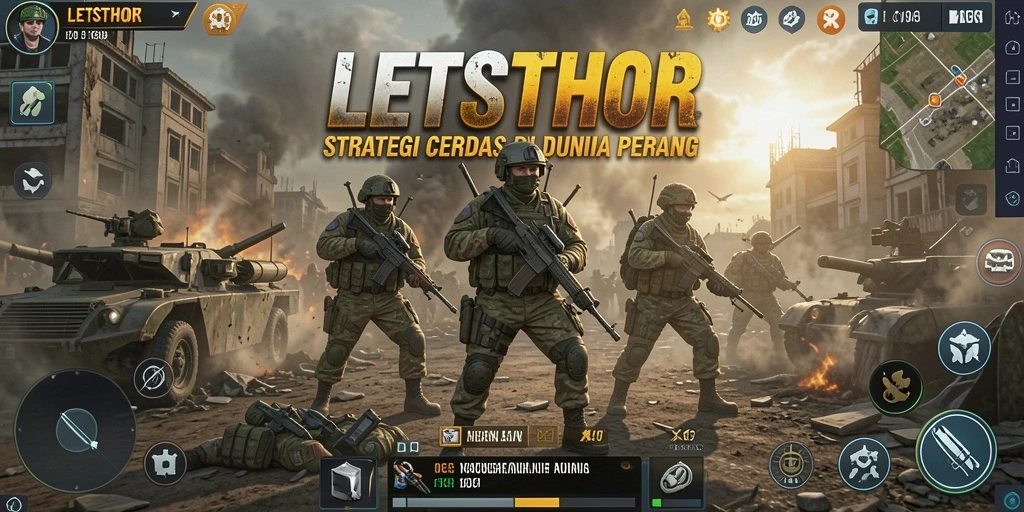 Screenshot LETSTHOR menampilkan aksi intens dalam strategi pertempuran.