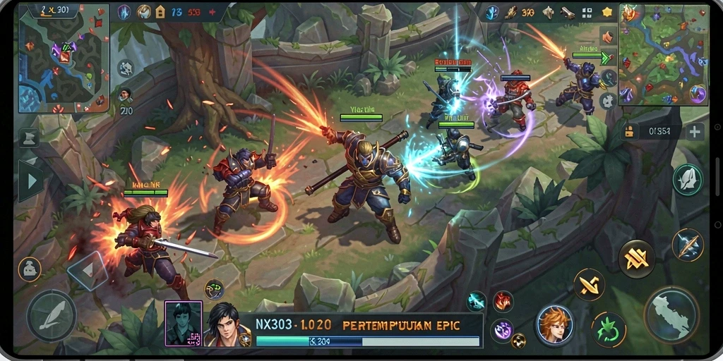 Tampilan gameplay NX303 dengan aksi pertempuran yang seru.