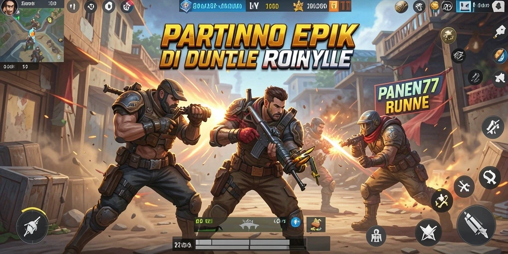 Screenshot gameplay <strong>PANEN77</strong> menampilkan aksi pertempuran seru di arena Battle Royale.