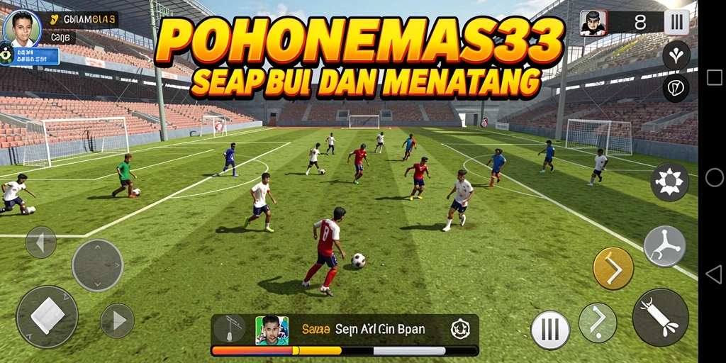 Screenshot gameplay seru dalam pertandingan sepak bola di POHONEMAS33.