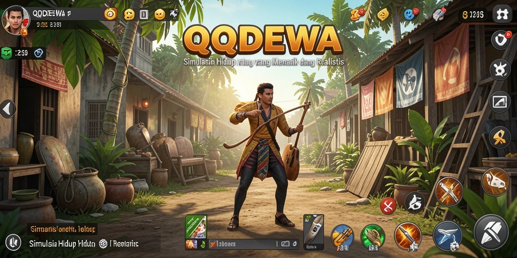 Screenshot gameplay QQDEWA yang menampilkan interaksi sosial dan kegiatan sehari-hari.