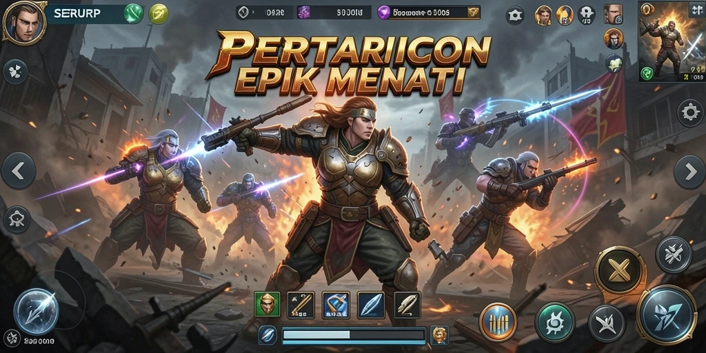 Screenshot pertarungan SERURP menampilkan aksi seru dan karakter yang beragam.