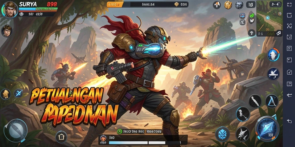 Tampilan gameplay mendebarkan dari SURYA898 saat bertempur dengan musuh.
