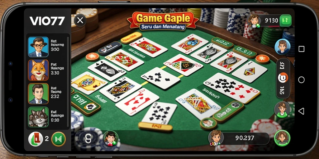 Tangkapan layar gameplay Gaple yang menampilkan suasana permainan di VIO77.