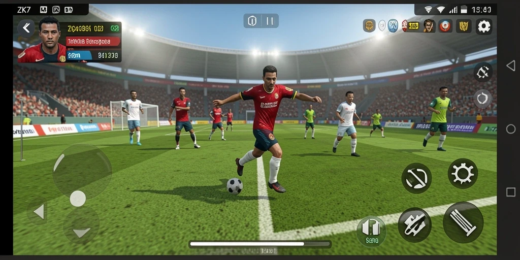 Tampilan gameplay menegangkan di ZK7 dengan aksi sepak bola yang luar biasa.
